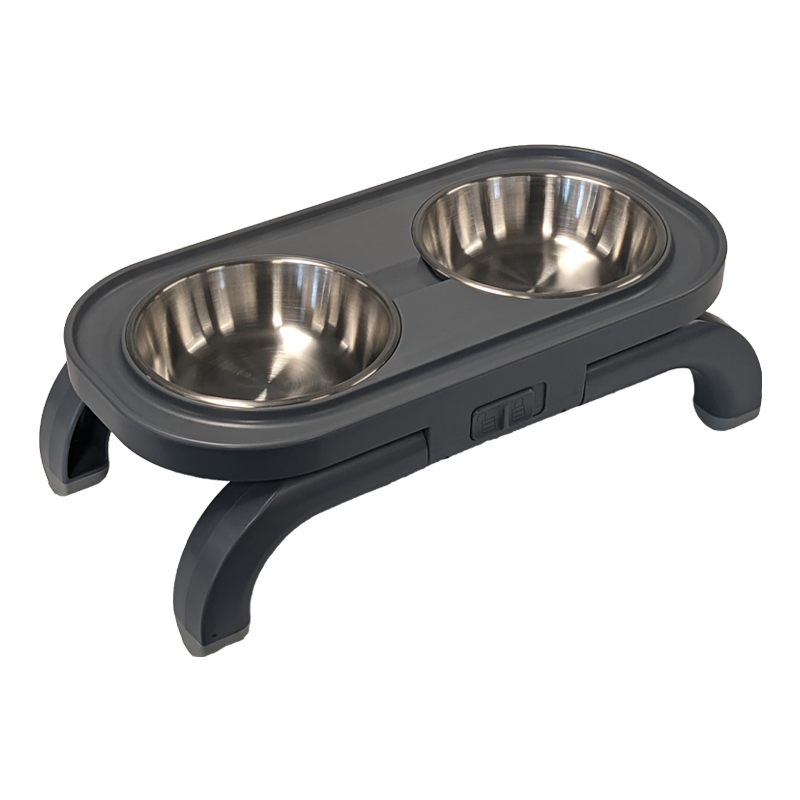 Travellers TWIN Pet Bowl - Height Adjustable - Grey 