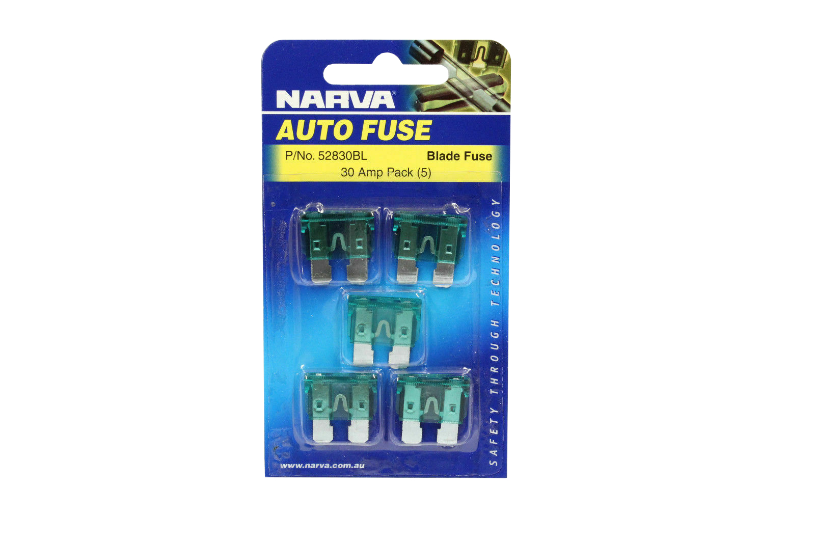 NARVA 30 Amp GREEN ATS Blade Fuse - 5 Per Pack. 52830BL