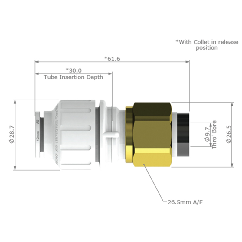 JG Watermark 12mm Straight Tap Connector