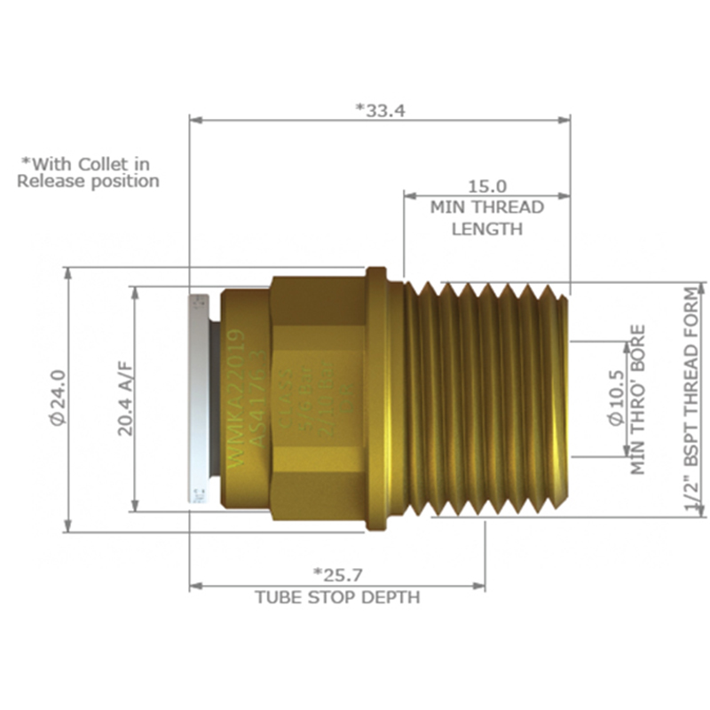 JG Watermark 12mm Male Adaptor